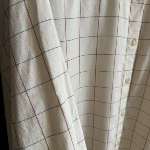BRAND NEW | UNIQLO SOFT BRUSH BEIGE WHITE PLAID BUTTON SHIRT | SIZE L - Picture 3 of 10